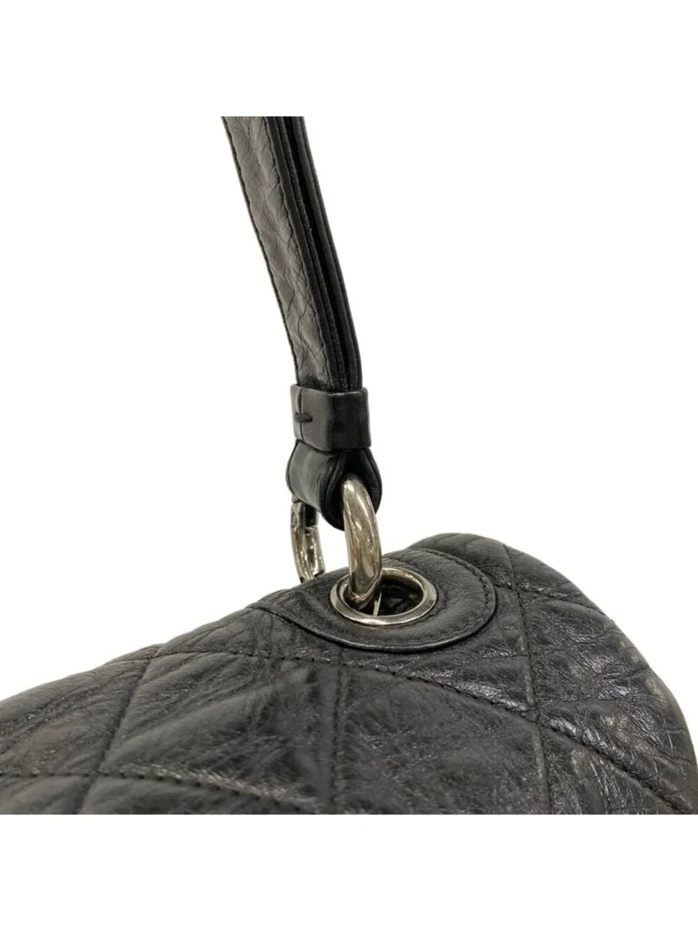 Chanel Shoulder Bag Quilted Black Silver Double Flap Leather